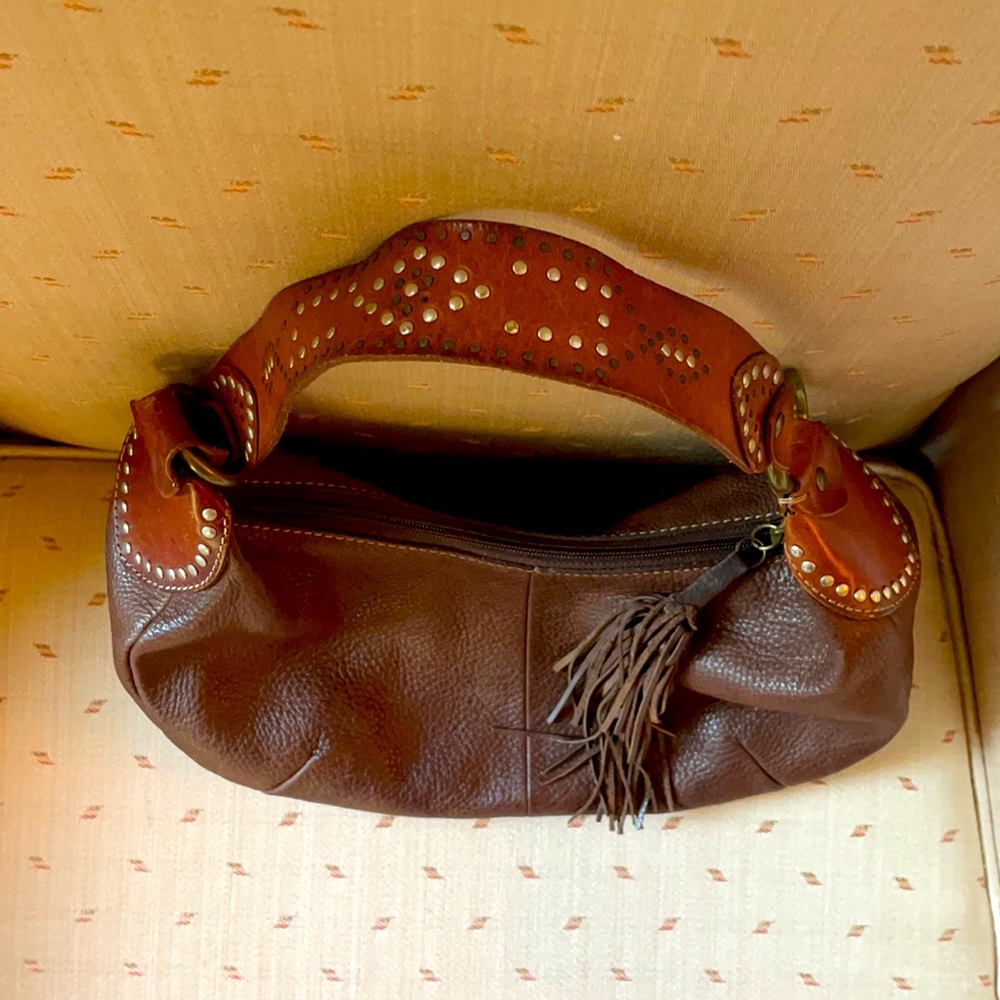 FOSSIL VINTAGE BROWN LEATHER BAG STUDDED BEAUTIFUL